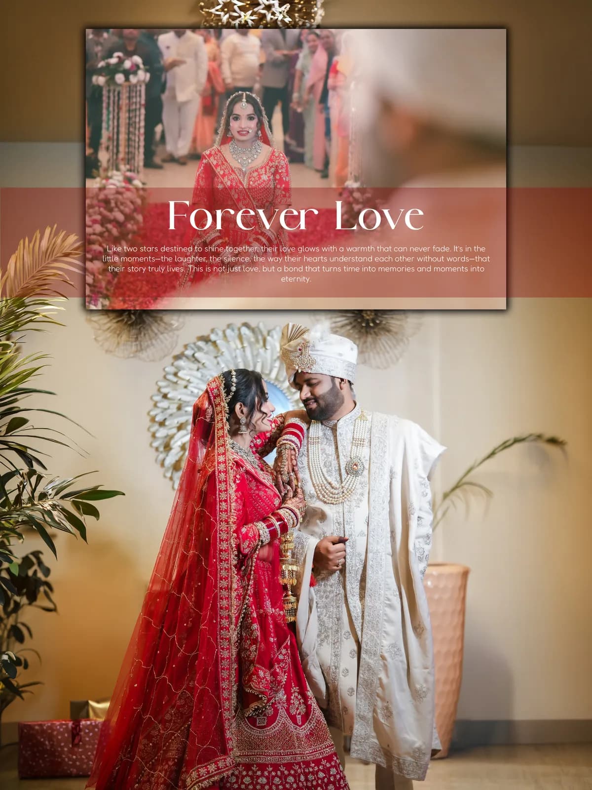 Close-up of ornate gold jewellery with gemstones against bride's lehenga